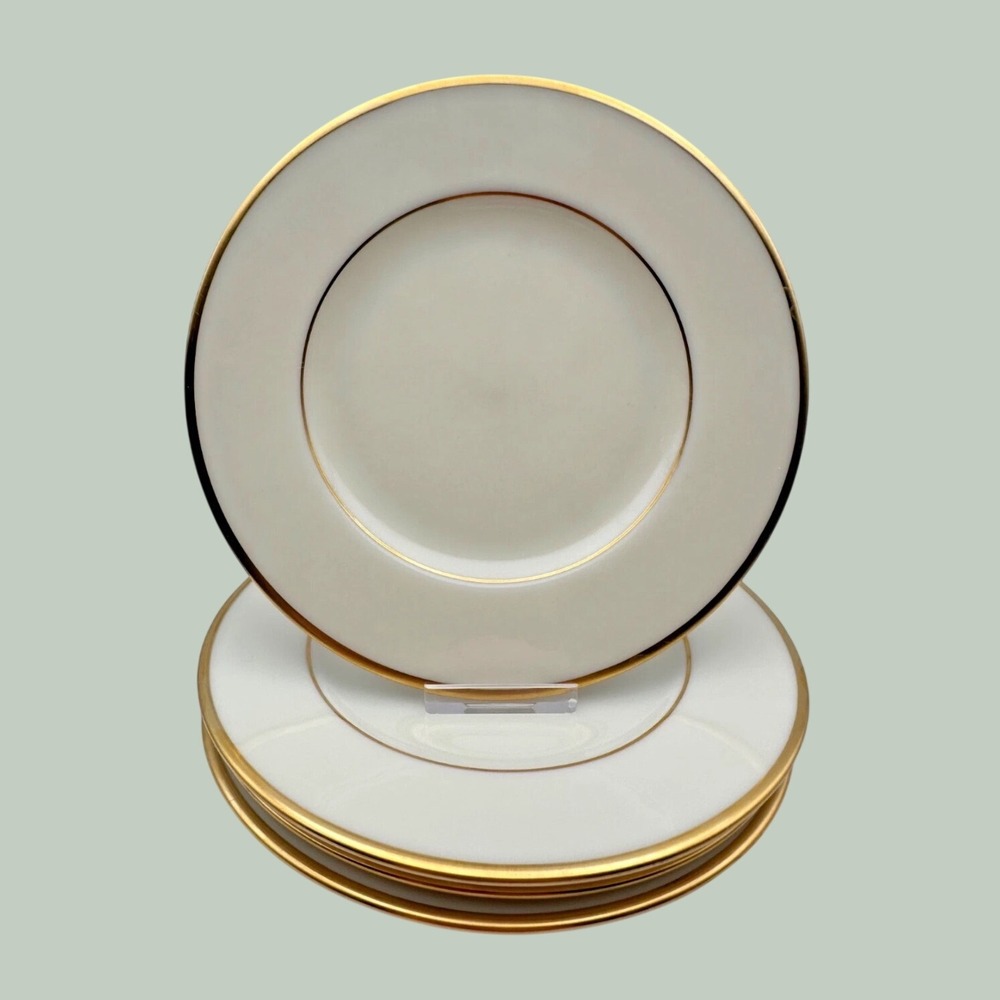 Lenox Mansfield Ivory Gold Trim Bread Butter Plates Set of 4 Made in USA 6.25"